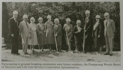 Old photo of ground breaking for Pomperaug Woods