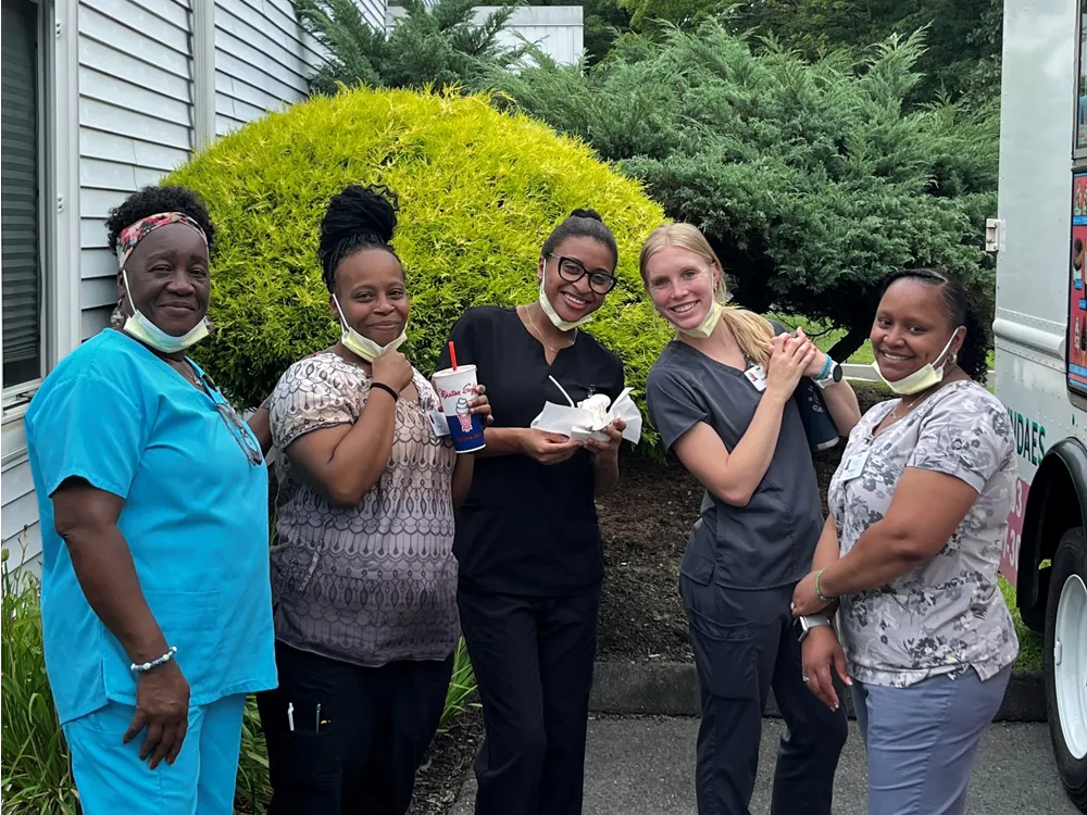 Barb, Nicole, Yaritza, Ally, Maritza getting Ice Cream