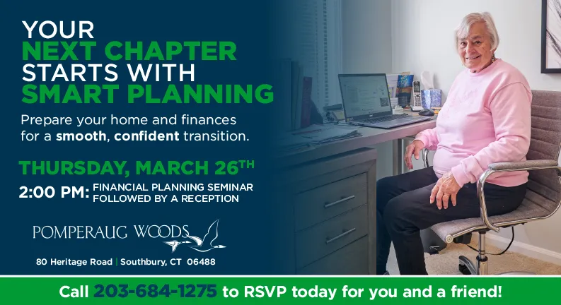 Image of a woman at a laptop with text overlay "Your Next Chapter Starts with Smart Planning"